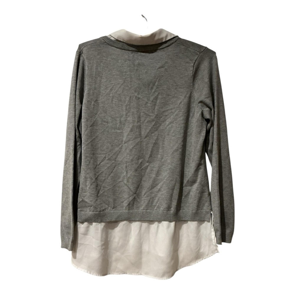 Adrianna Papell Layered Sweater Top Gray White Collar Long Sleeve Size L - Picture 2 of 8